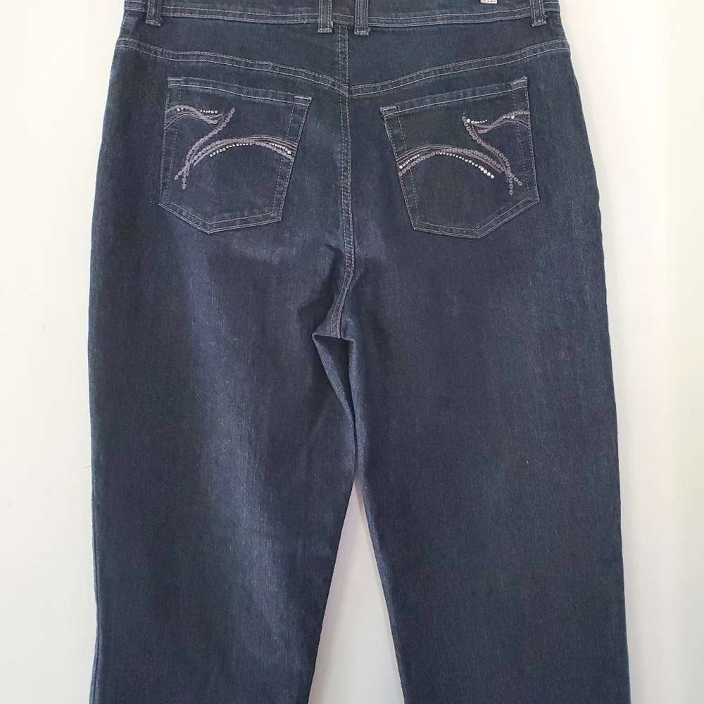 GLORIA VANDERBILT Sz 14 AMANDA Dk Wash Blue Denim Jeans Straight High Rise - Picture 14 of 16